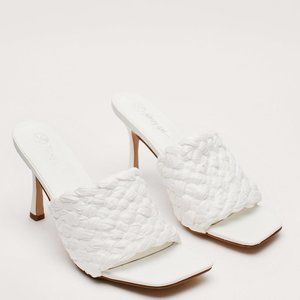 Nasty Gal Braided Woven White Womens Raffia Square Toe Heeled Mules Sandals